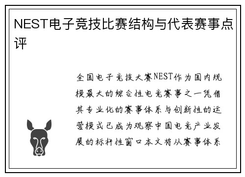 NEST电子竞技比赛结构与代表赛事点评