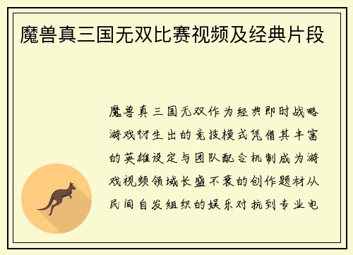 魔兽真三国无双比赛视频及经典片段
